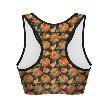 Vintage Pumpkin Pattern Print Women's Sports Bra