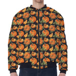 Vintage Pumpkin Pattern Print Zip Sleeve Bomber Jacket
