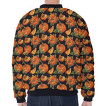 Vintage Pumpkin Pattern Print Zip Sleeve Bomber Jacket
