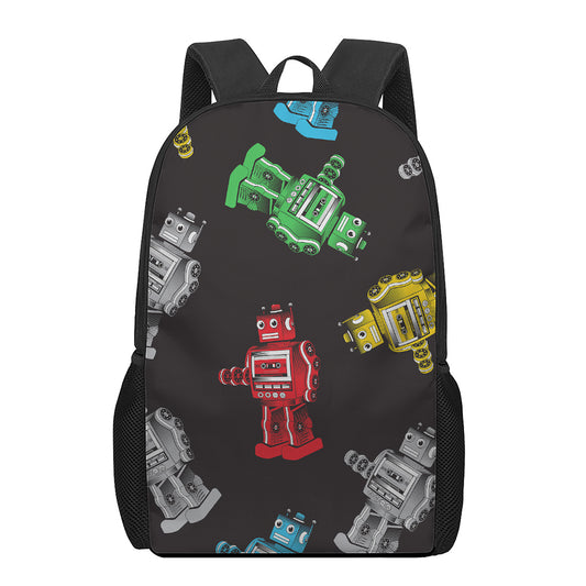 Vintage Robot Pattern Print 17 Inch Backpack