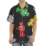 Vintage Robot Pattern Print Aloha Shirt