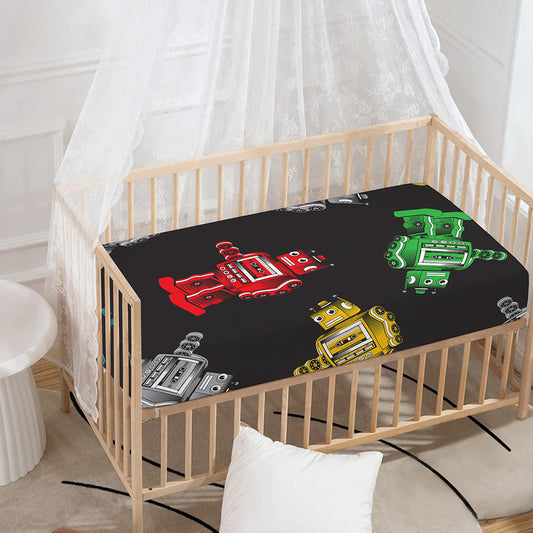 Vintage Robot Pattern Print Baby Crib Sheet