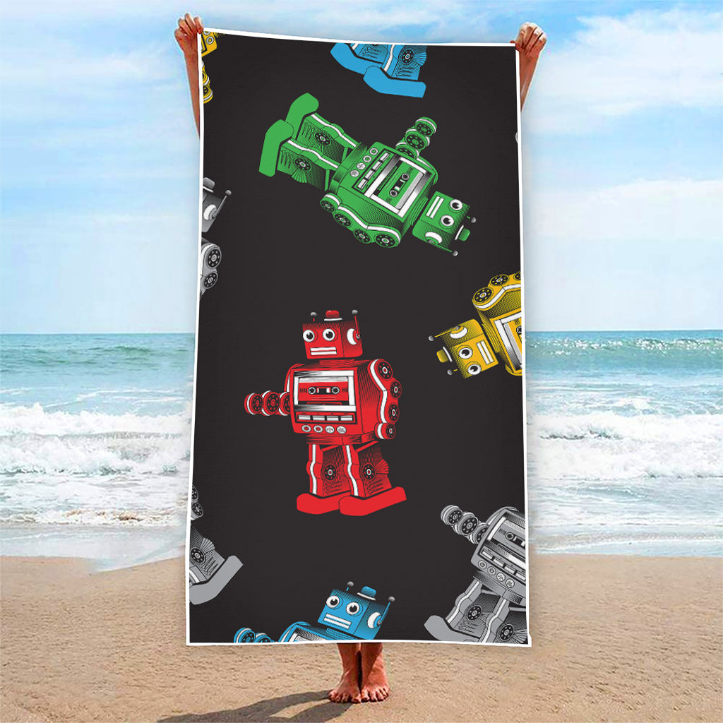 Vintage Robot Pattern Print Beach Towel