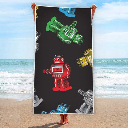 Vintage Robot Pattern Print Beach Towel