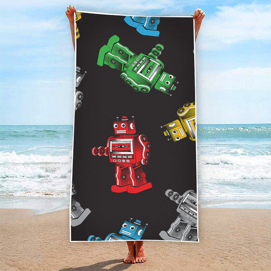 Vintage Robot Pattern Print Beach Towel