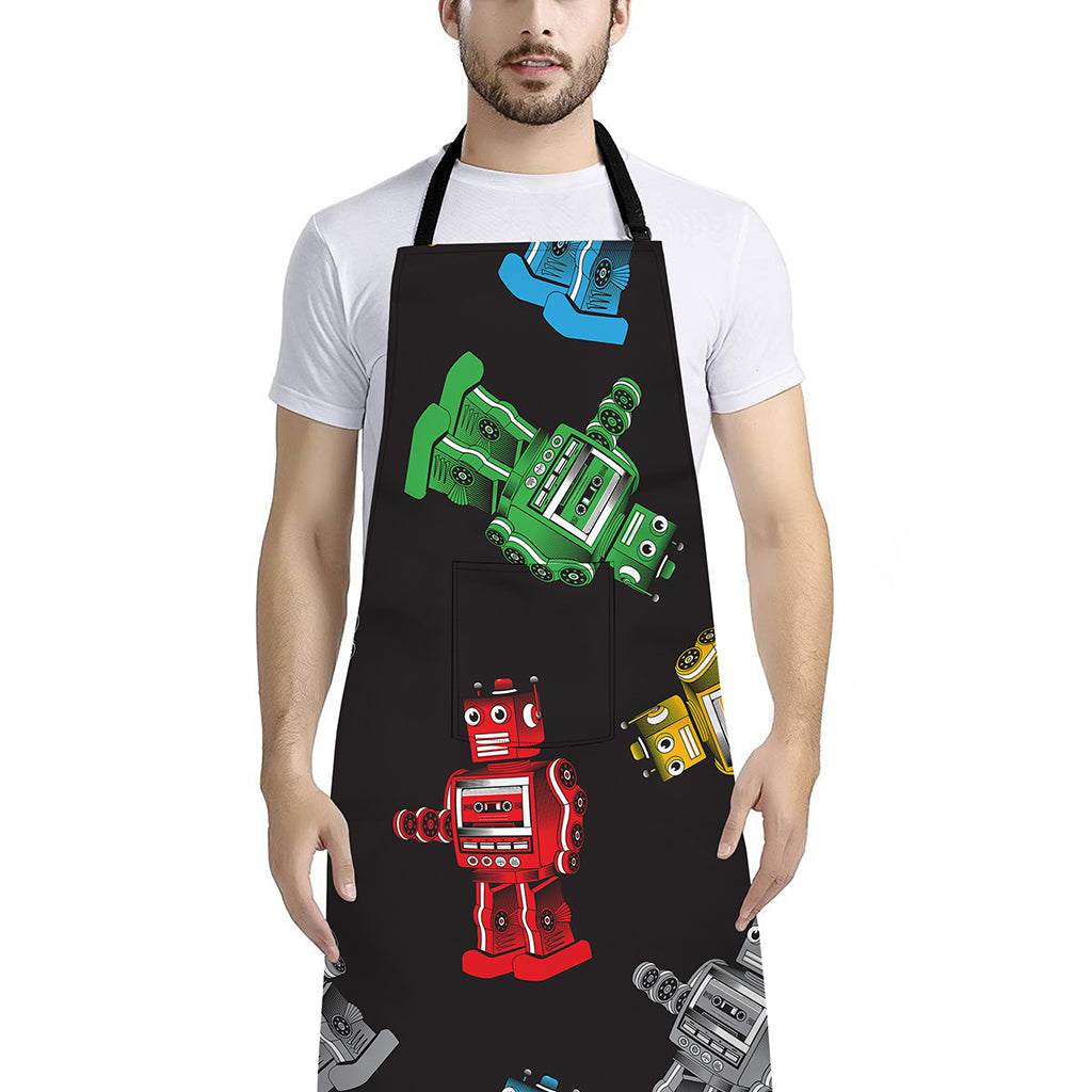 Vintage Robot Pattern Print Bib Apron With Pocket