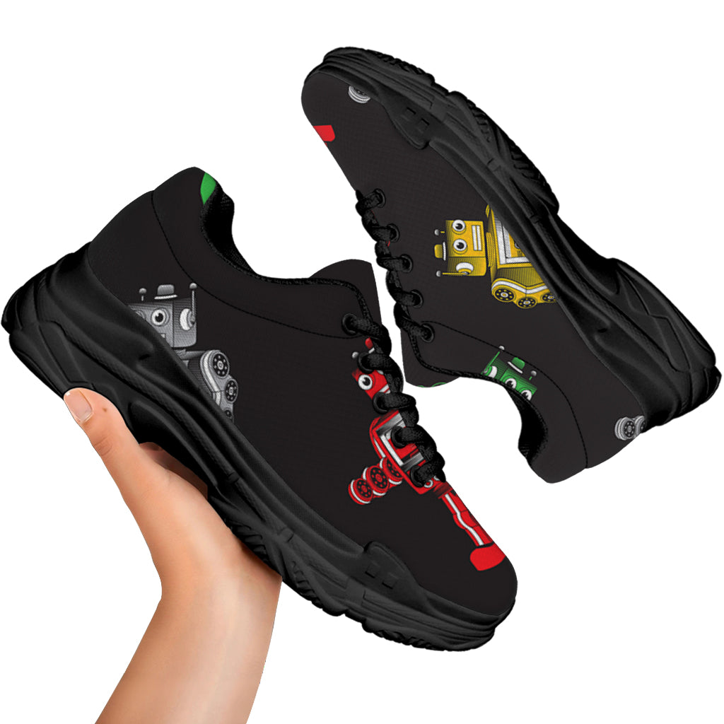 Vintage Robot Pattern Print Black Chunky Shoes