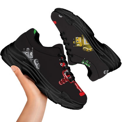 Vintage Robot Pattern Print Black Chunky Shoes