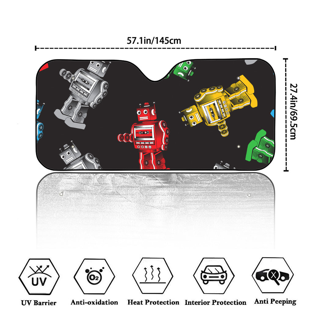 Vintage Robot Pattern Print Car Windshield Sun Shade