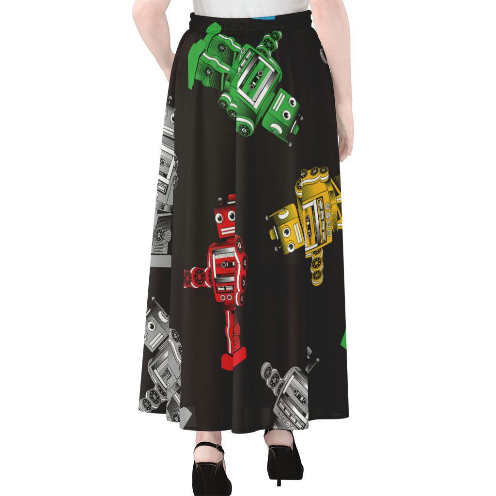 Vintage Robot Pattern Print Chiffon Maxi Skirt