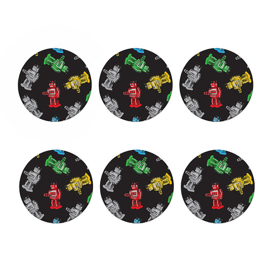 Vintage Robot Pattern Print Coaster Set