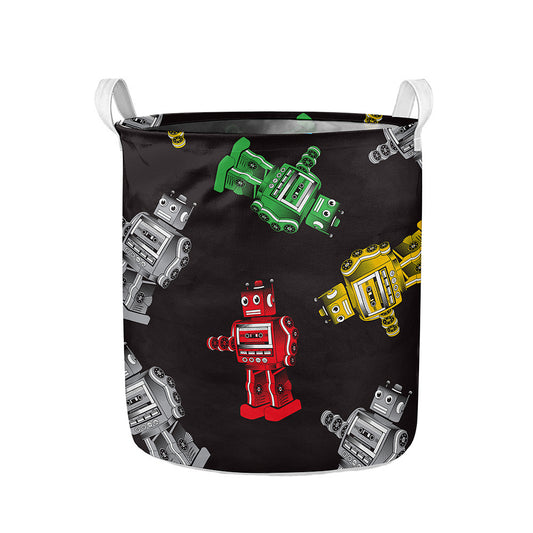 Vintage Robot Pattern Print Collapsible Laundry Basket