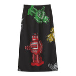 Vintage Robot Pattern Print Cotton Front Slit Maxi Skirt