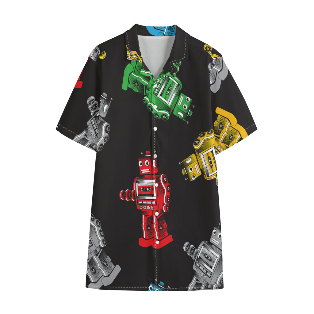 Vintage Robot Pattern Print Cotton Hawaiian Shirt