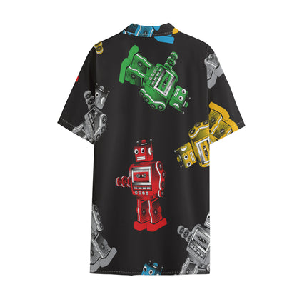 Vintage Robot Pattern Print Cotton Hawaiian Shirt