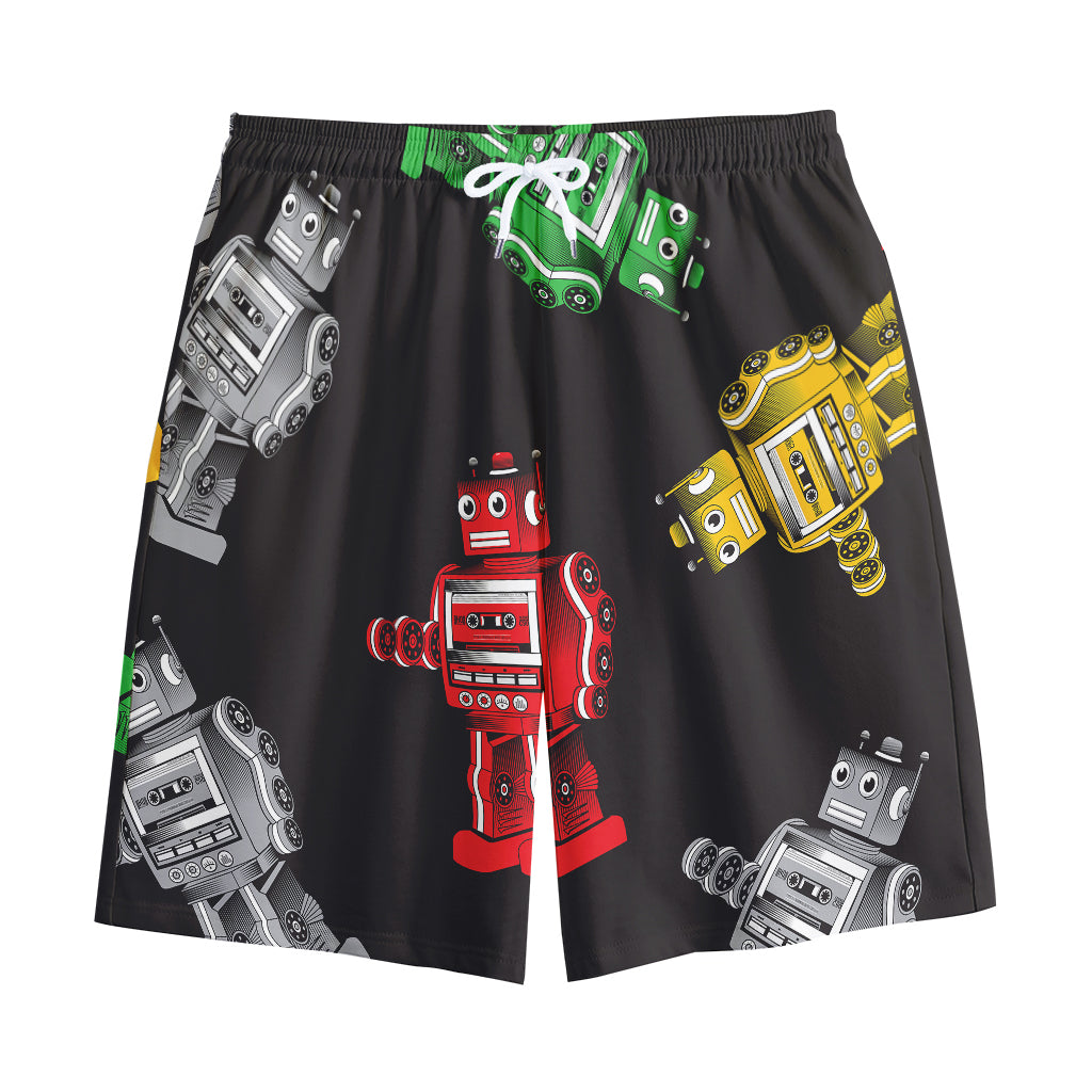 Vintage Robot Pattern Print Cotton Shorts