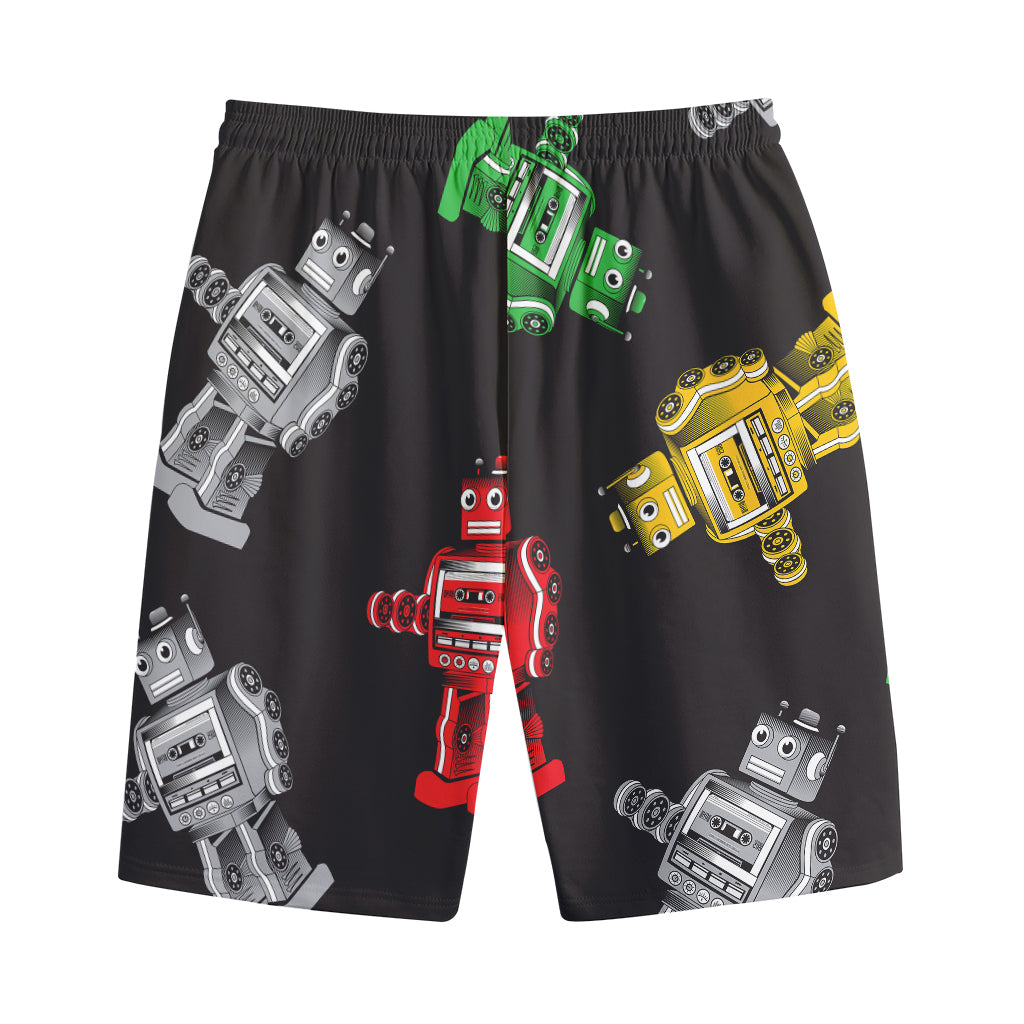 Vintage Robot Pattern Print Cotton Shorts
