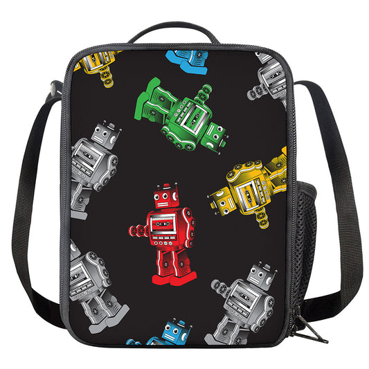 Vintage Robot Pattern Print Crossbody Lunch Bag