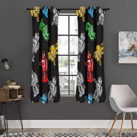 Vintage Robot Pattern Print Curtain
