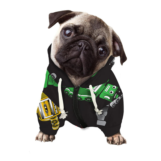 Vintage Robot Pattern Print Dog Zip Up Hoodie