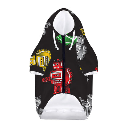 Vintage Robot Pattern Print Dog Zip Up Hoodie