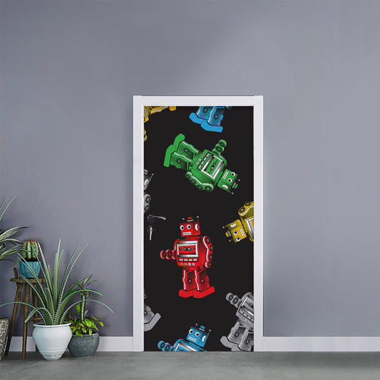 Vintage Robot Pattern Print Door Sticker