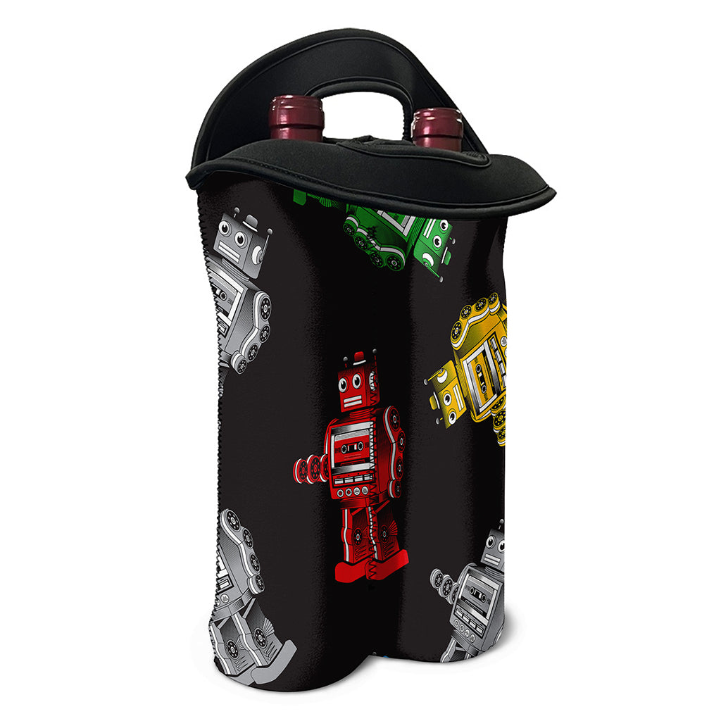Vintage Robot Pattern Print Double Neoprene Wine Tote