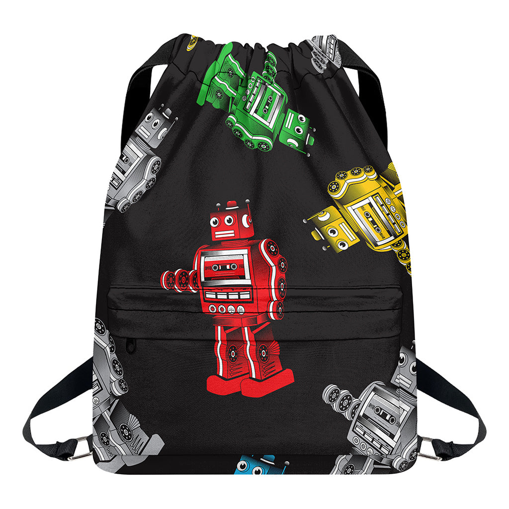 Vintage Robot Pattern Print Drawstring Backpack