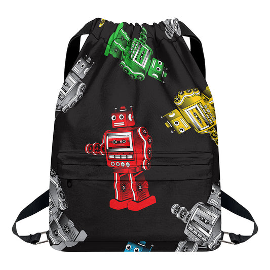 Vintage Robot Pattern Print Drawstring Backpack