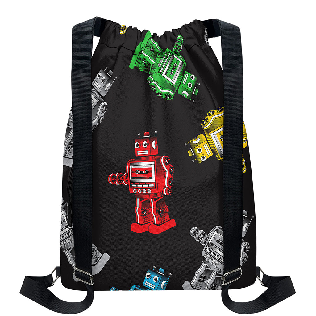 Vintage Robot Pattern Print Drawstring Backpack