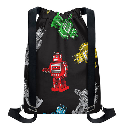 Vintage Robot Pattern Print Drawstring Backpack