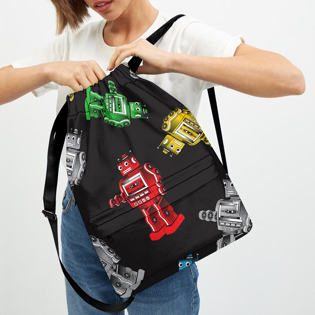 Vintage Robot Pattern Print Drawstring Backpack