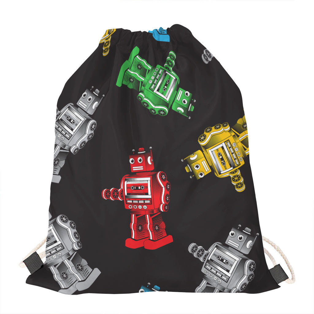 Vintage Robot Pattern Print Drawstring Bag