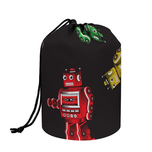 Vintage Robot Pattern Print Drawstring Makeup Bag