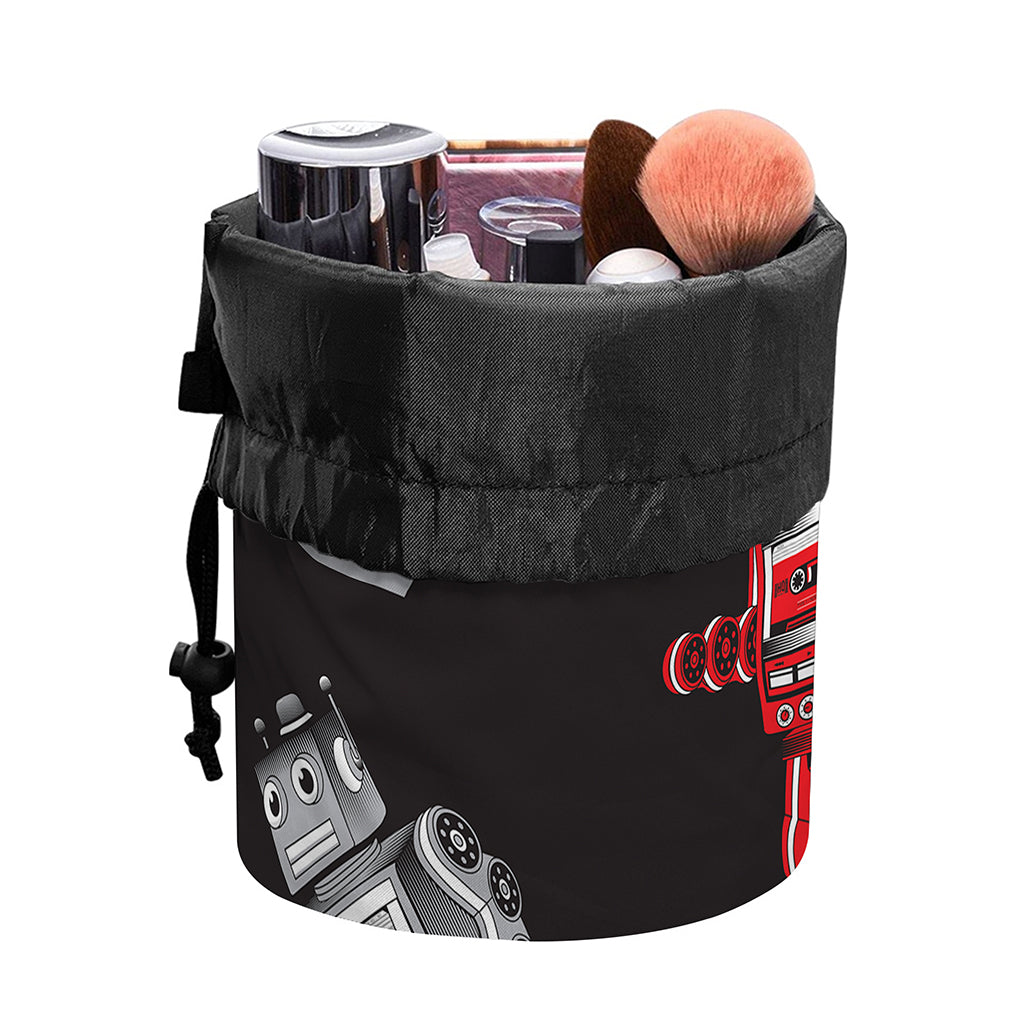 Vintage Robot Pattern Print Drawstring Makeup Bag