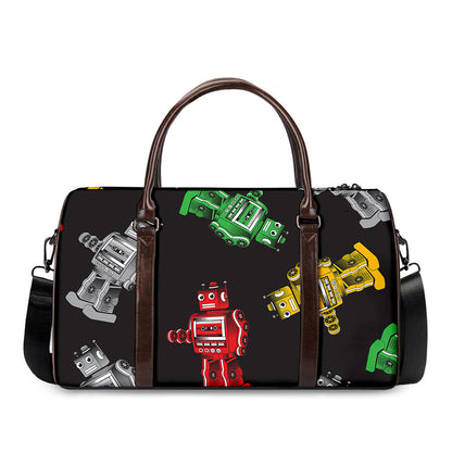 Vintage Robot Pattern Print Duffle Bag