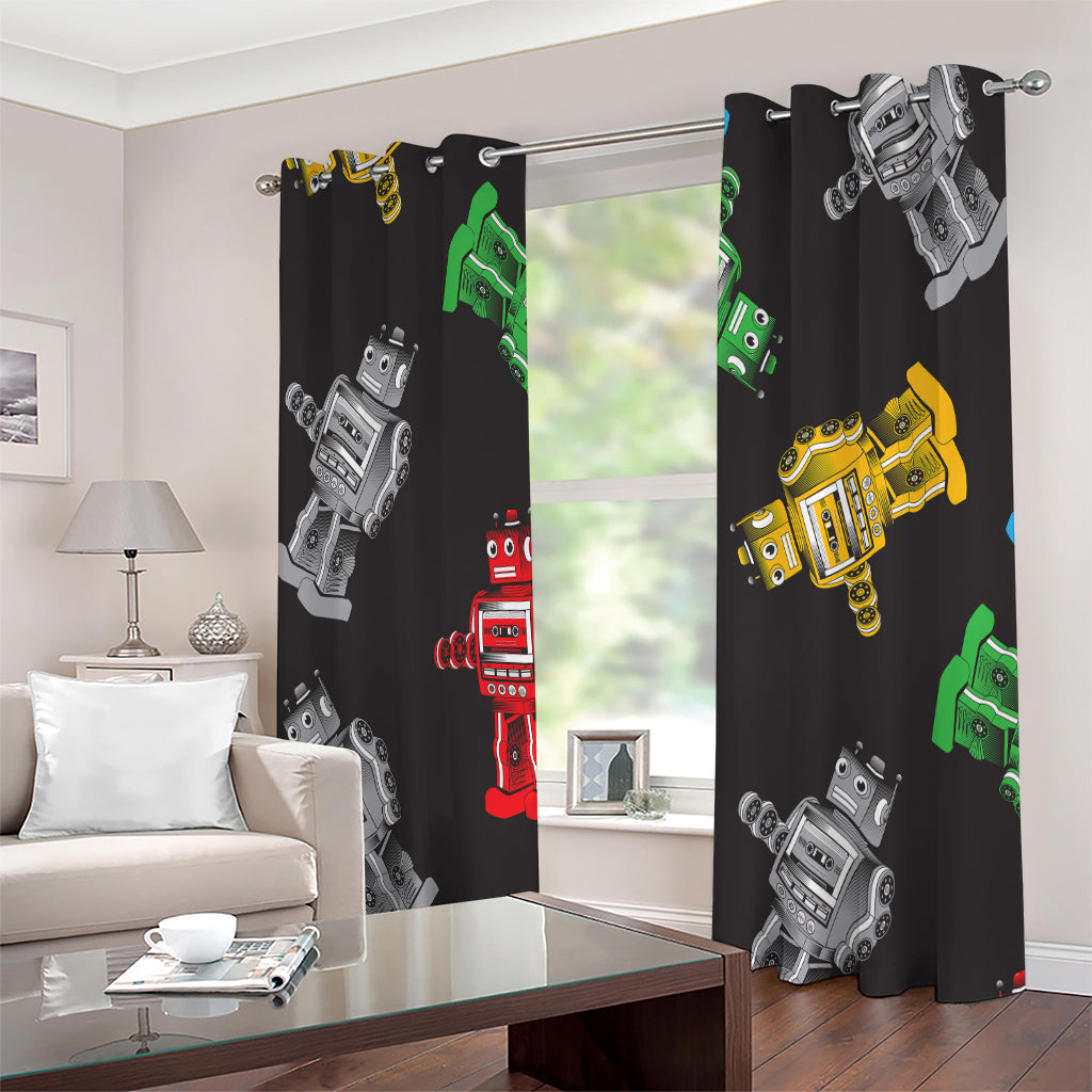 Vintage Robot Pattern Print Extra Wide Grommet Curtains