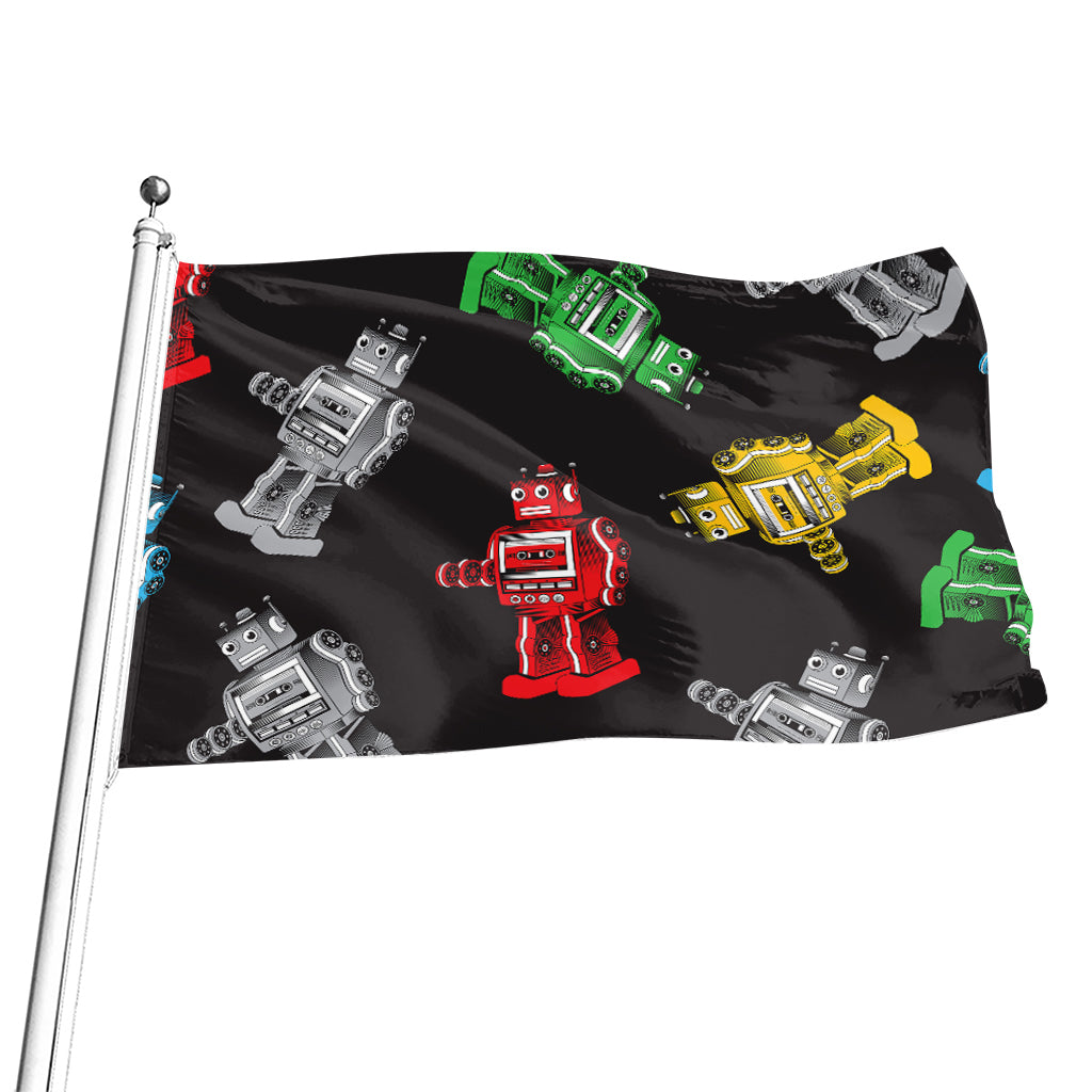 Vintage Robot Pattern Print Flag