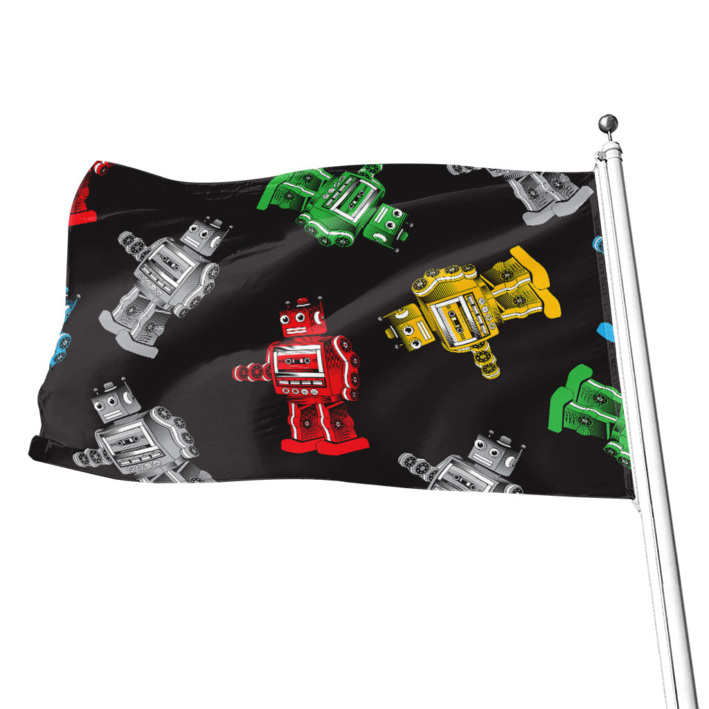 Vintage Robot Pattern Print Flag