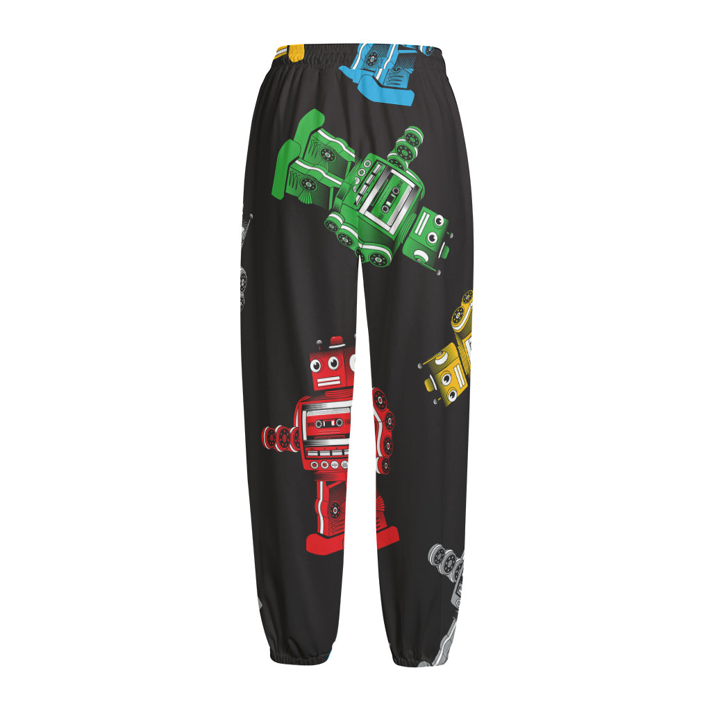 Vintage Robot Pattern Print Fleece Lined Knit Pants