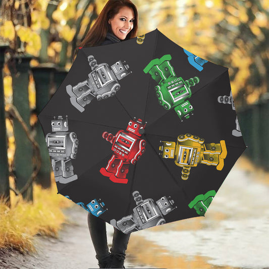 Vintage Robot Pattern Print Foldable Umbrella