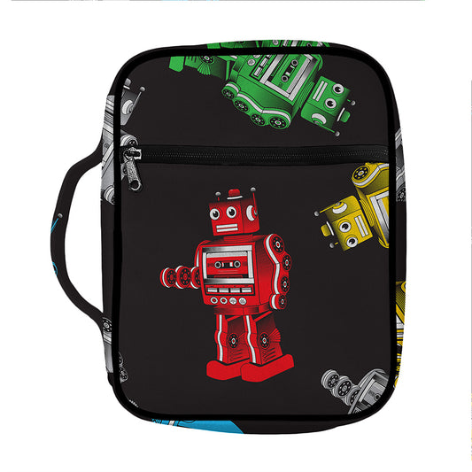 Vintage Robot Pattern Print Front Pocket Bible Bag