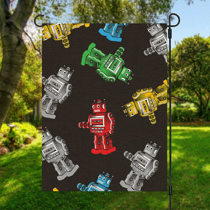 Vintage Robot Pattern Print Garden Flag