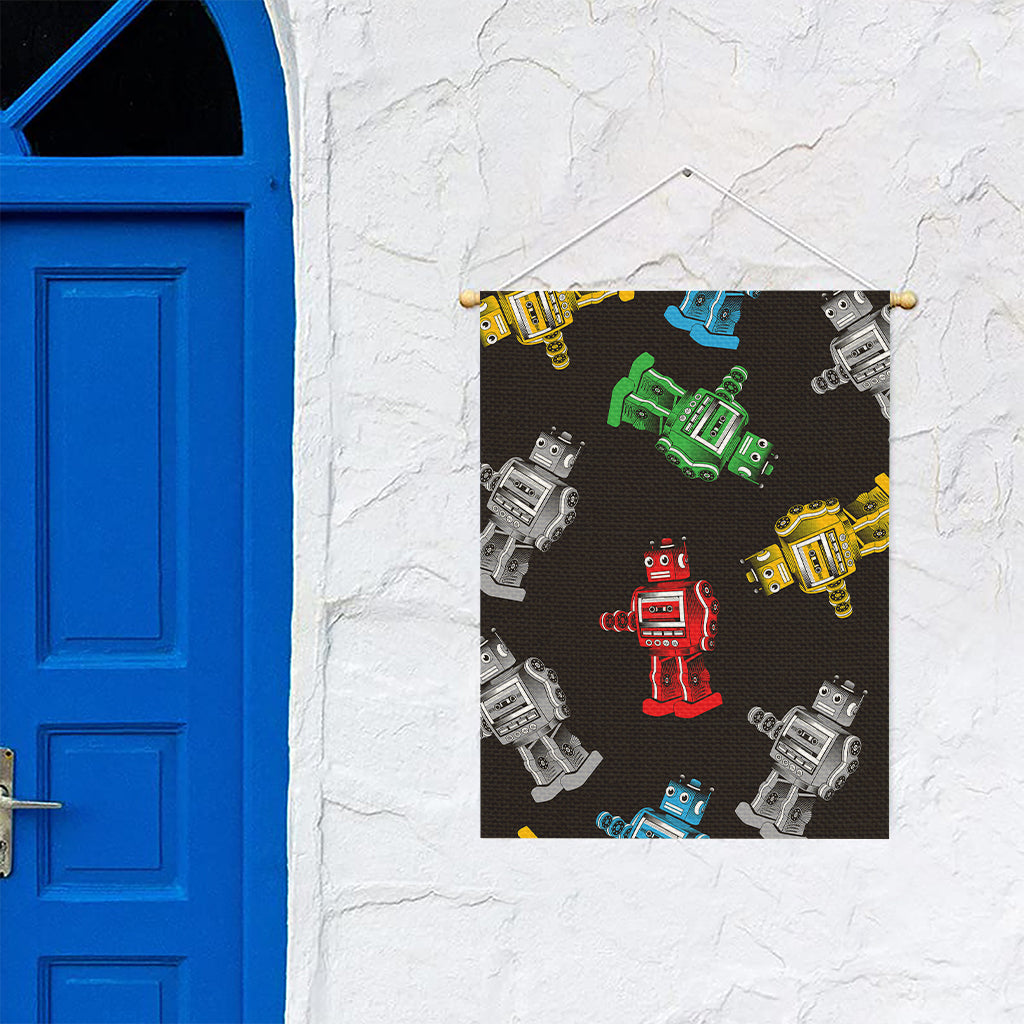 Vintage Robot Pattern Print Garden Flag