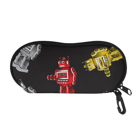 Vintage Robot Pattern Print Glasses Case