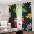 Vintage Robot Pattern Print Grommet Curtains