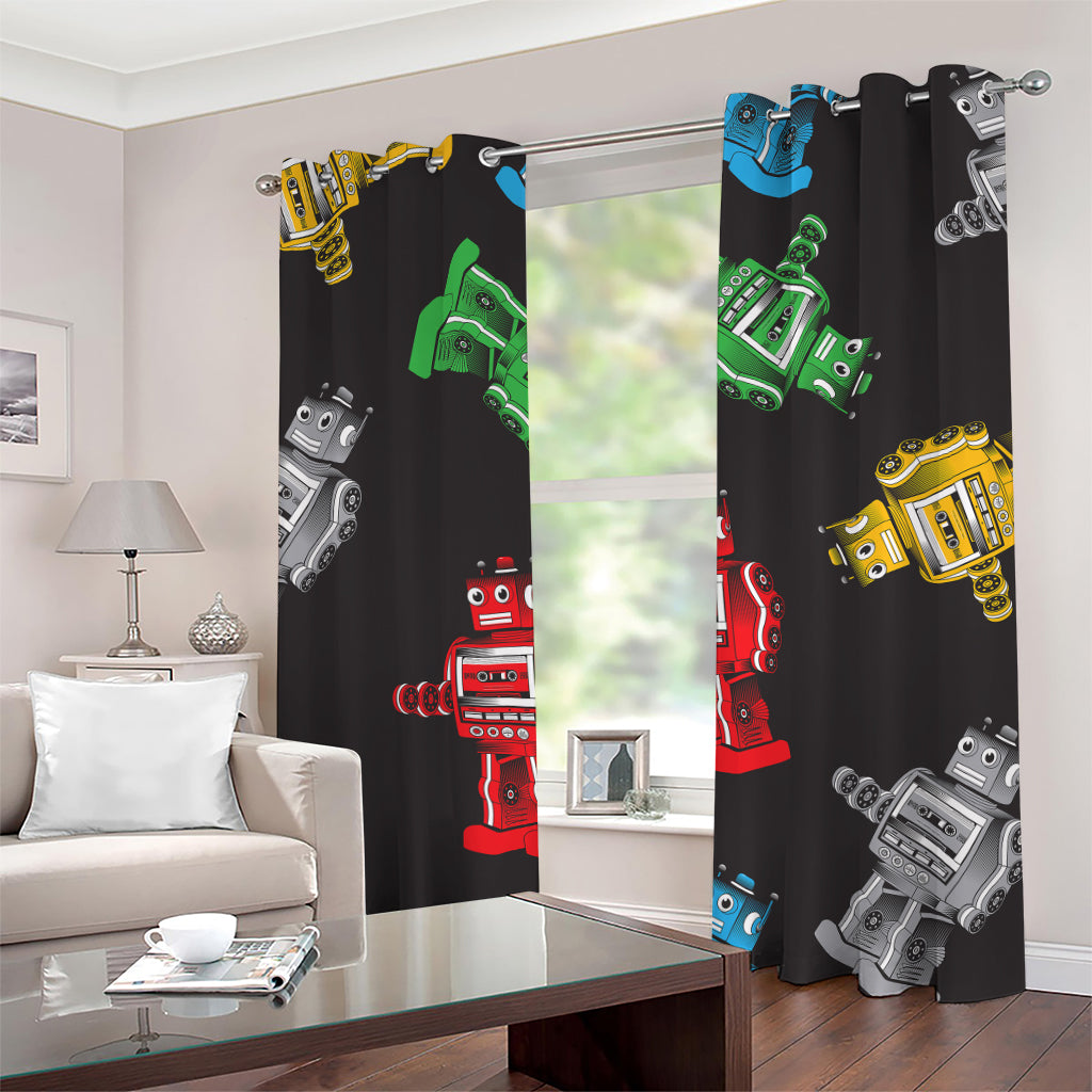 Vintage Robot Pattern Print Grommet Curtains