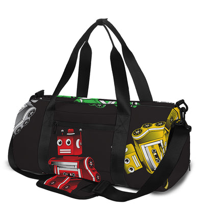 Vintage Robot Pattern Print Gym Bag