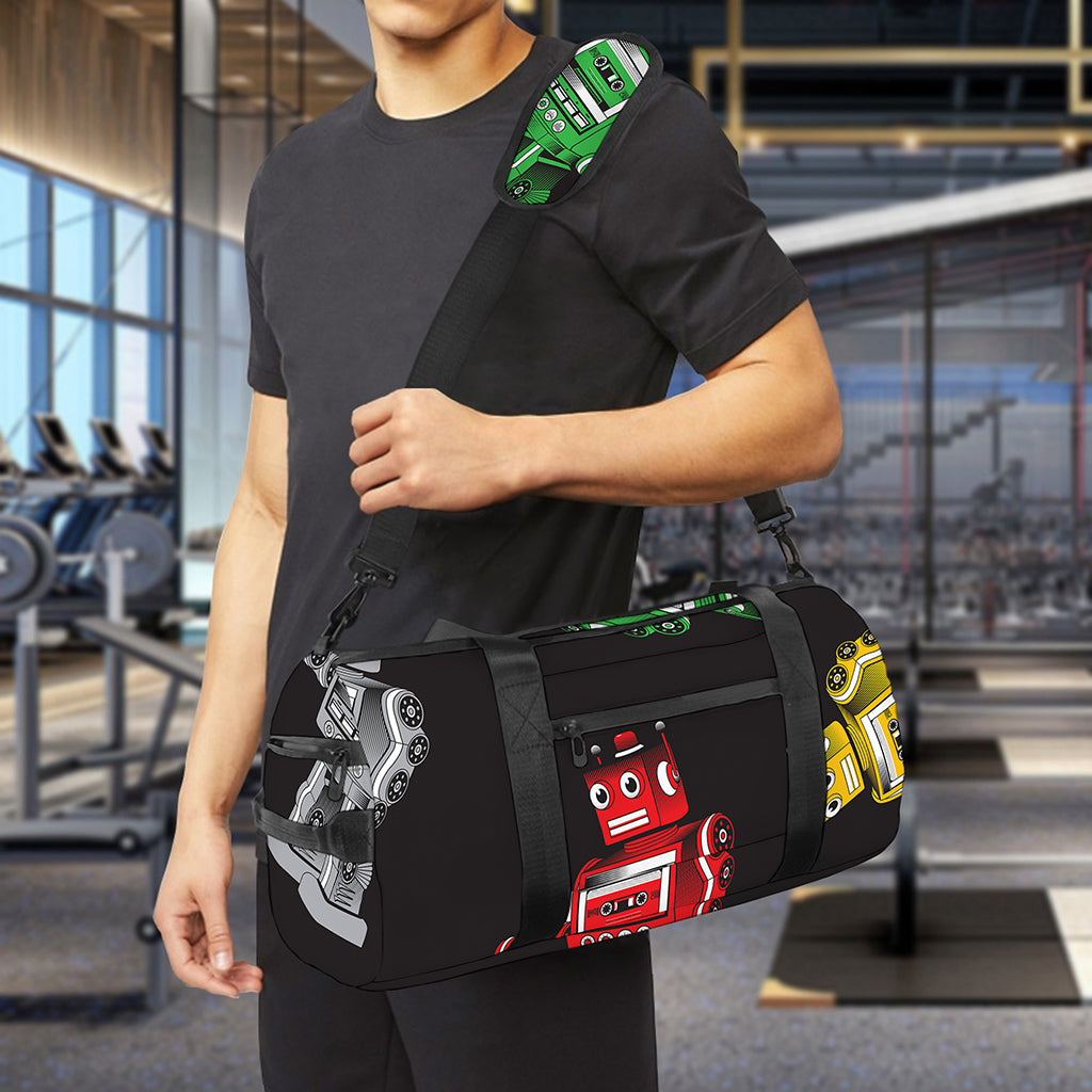 Vintage Robot Pattern Print Gym Bag