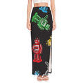 Vintage Robot Pattern Print High Slit Maxi Skirt